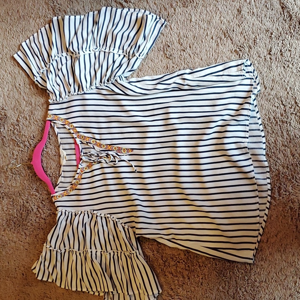 Entro Black and White Striped Blouse